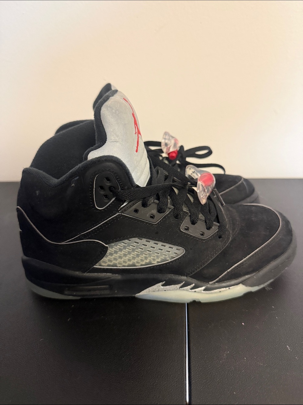 JORDAN 5s Black and Grey High-Top Athletic Sneakers